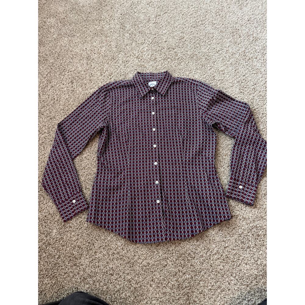 Brooks Brothers VTG Women Button Up Shirt Burgundy Chain Size 8 100% Cotton